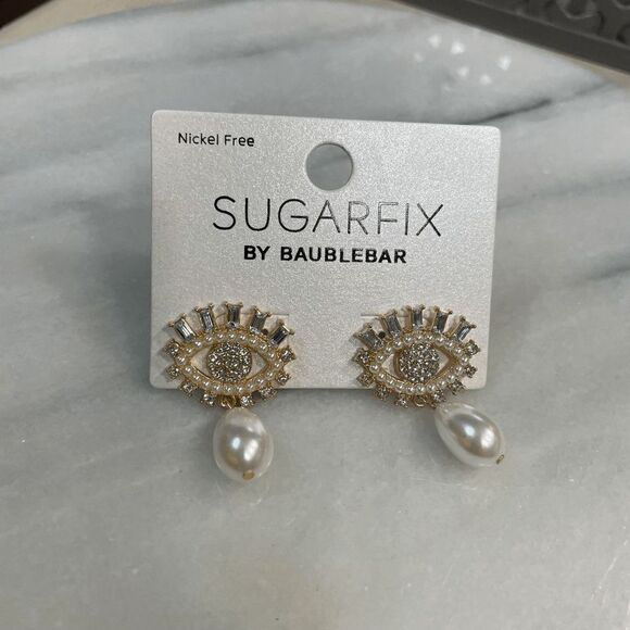 5/$25 Sugarfix by Baublebar Pearl and Crystal Evil Eye Drop Earrings - Picture 1 of 1